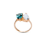 Δαχτυλίδι ροζ χρυσό Κ14 με κρύσταλλο Swarovski και μπλε τοπάζι