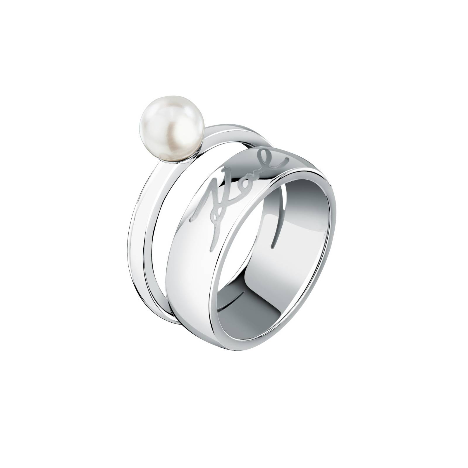 KARL-LAGERFELD-PEARL-KLAYR11016-Γυναικείο-Δαχτυλίδι-Ασημένιο-Με-Πέρλα-Και-Λογότυπο(1) Δαχτυλίδι Karl Lagerfeld Pearl No.16 - Image 1