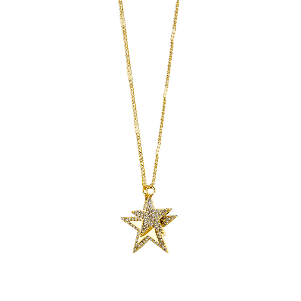 gynaikeio-kolie-loisir-lucky-charm-epichryso-me-asteria-kai-lefka-zirgkon Γυναικείο Κολιέ Loisir Lucky Charm Επίχρυσο με Αστέρια και Λευκά Ζιργκόν - Image 1