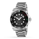 Ανδρικό Ρολόι Gucci Dive 45mm με Μαύρο Καντράν και Ασημί Μπρασελέ