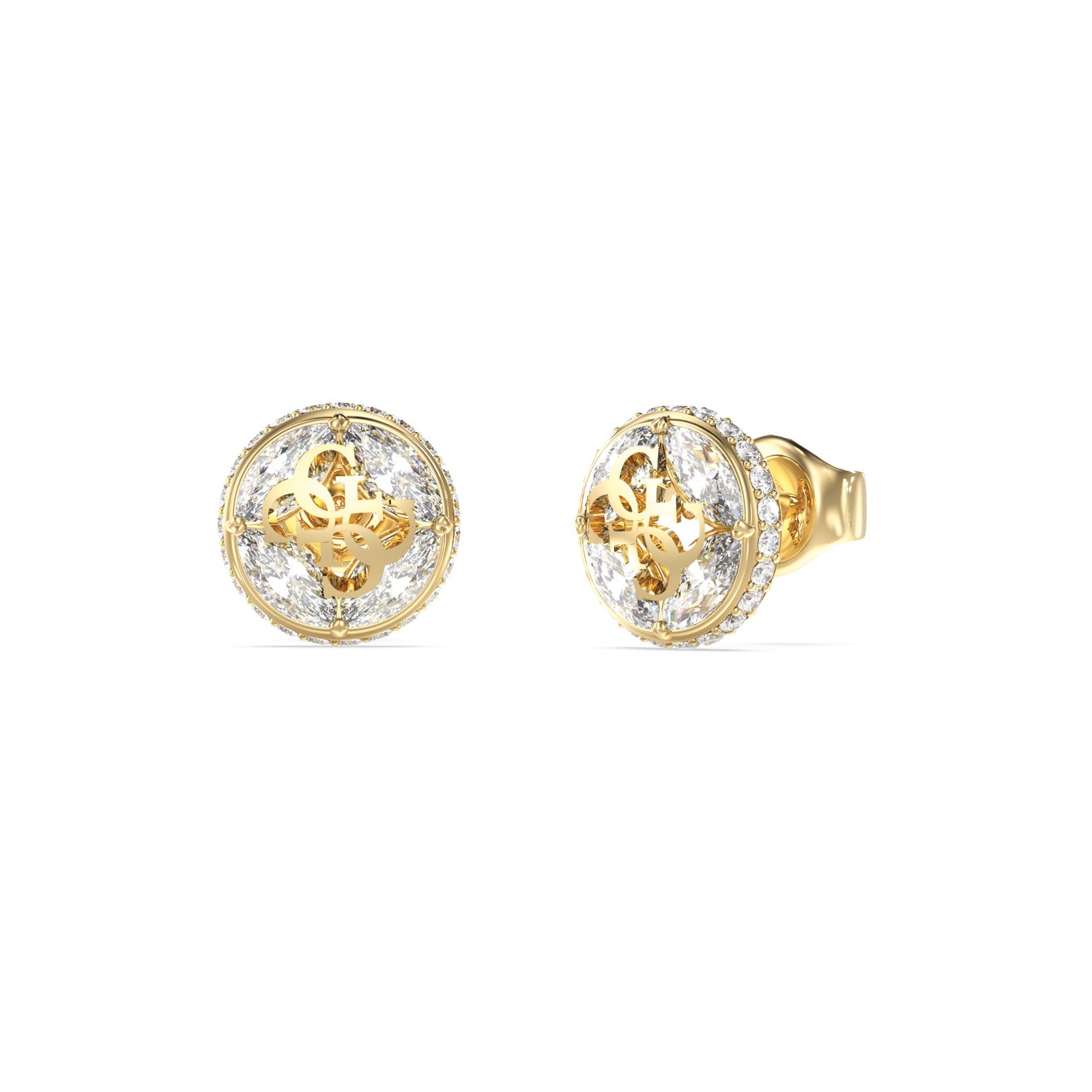 gynaikeia-skoularikia-guess-steel-4g-supreme-JUBE06395JWYGT/U Γυναικεία σκουλαρίκια Guess Steel 4G Supreme επίχρυσα με λογότυπο και πέτρες - Image 1