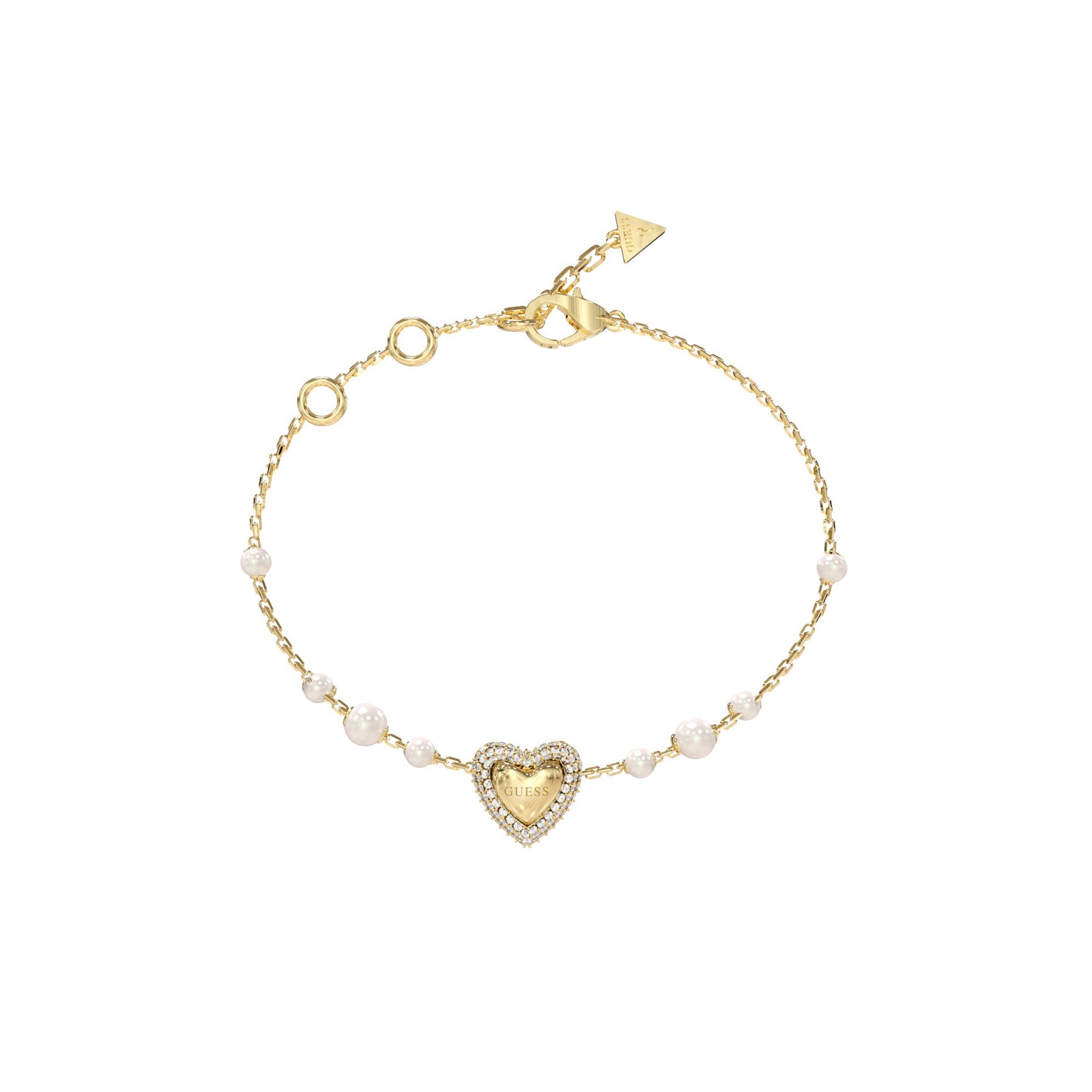 GUESS-STEEL-BELOVED-JUBB06009JWYGL-Βραχιόλι-Χρυσό-Με-Καρδιά-Με-Πέρλες Γυναικείο βραχιόλι Guess Steel Beloved - Image 1