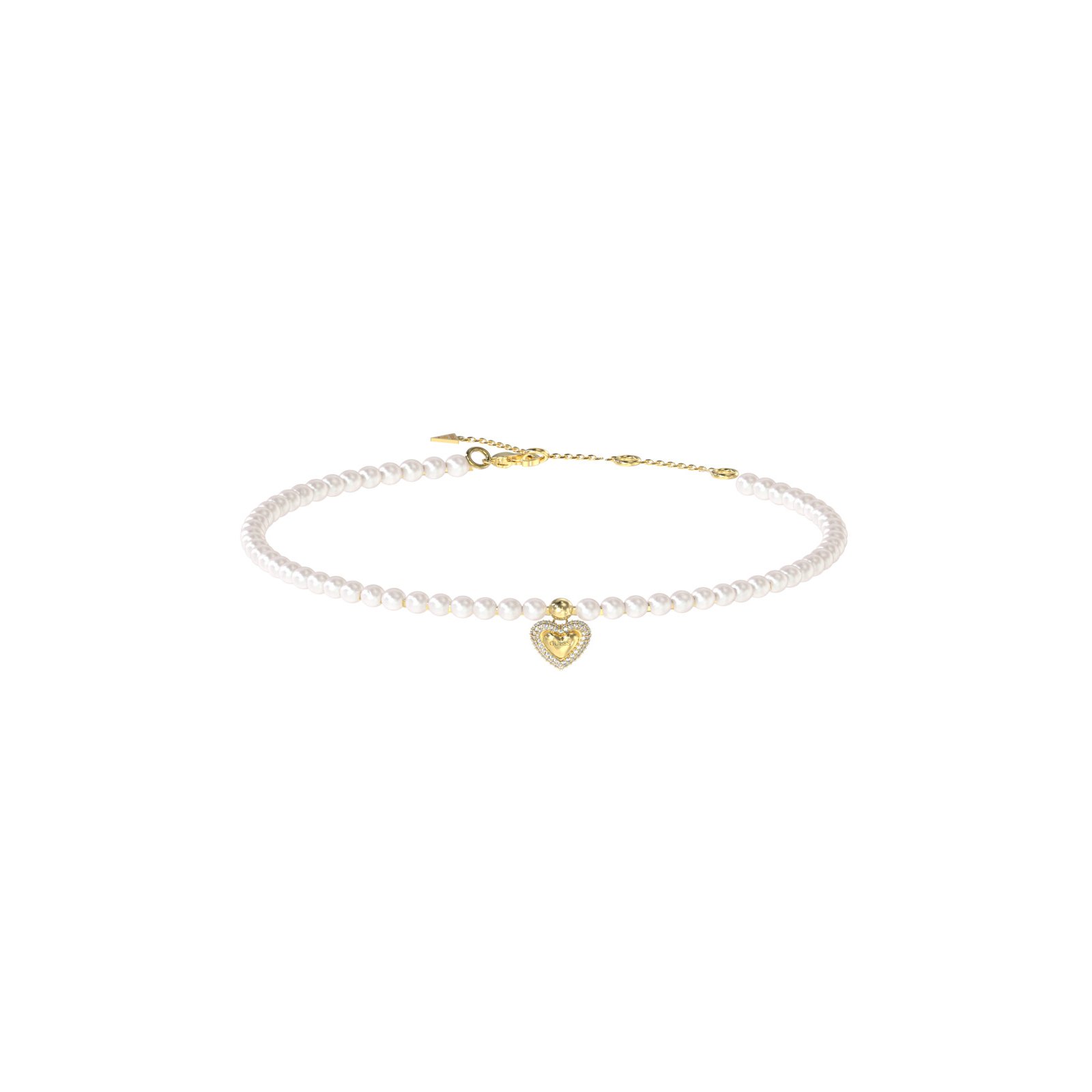 GUESS-STEEL-BELOVED-JUBN06090JWYGT-U-Τσόκερ-Χρυσό-Με-Καρδιά-Με-Πέτρες-Και-Άσπρες-Πέρλες Γυναικείο κολιέ Guess Steel Beloved - Image 1