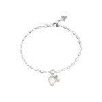 Γυναικείο βραχιόλι Guess Steel Crystal Love ασημένιο με κρεμαστή καρδιά