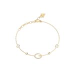 Γυναικείο βραχιόλι Guess Steel G Camden επίχρυσο με λογότυπο και πέτρες