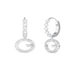 Γυναικεία σκουλαρίκια Guess Steel G Camden ασημένια με λογότυπο και πέτρες