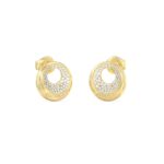 Γυναικεία σκουλαρίκια Guess Steel Moon Drops επίχρυσα με λογότυπο και πέτρες