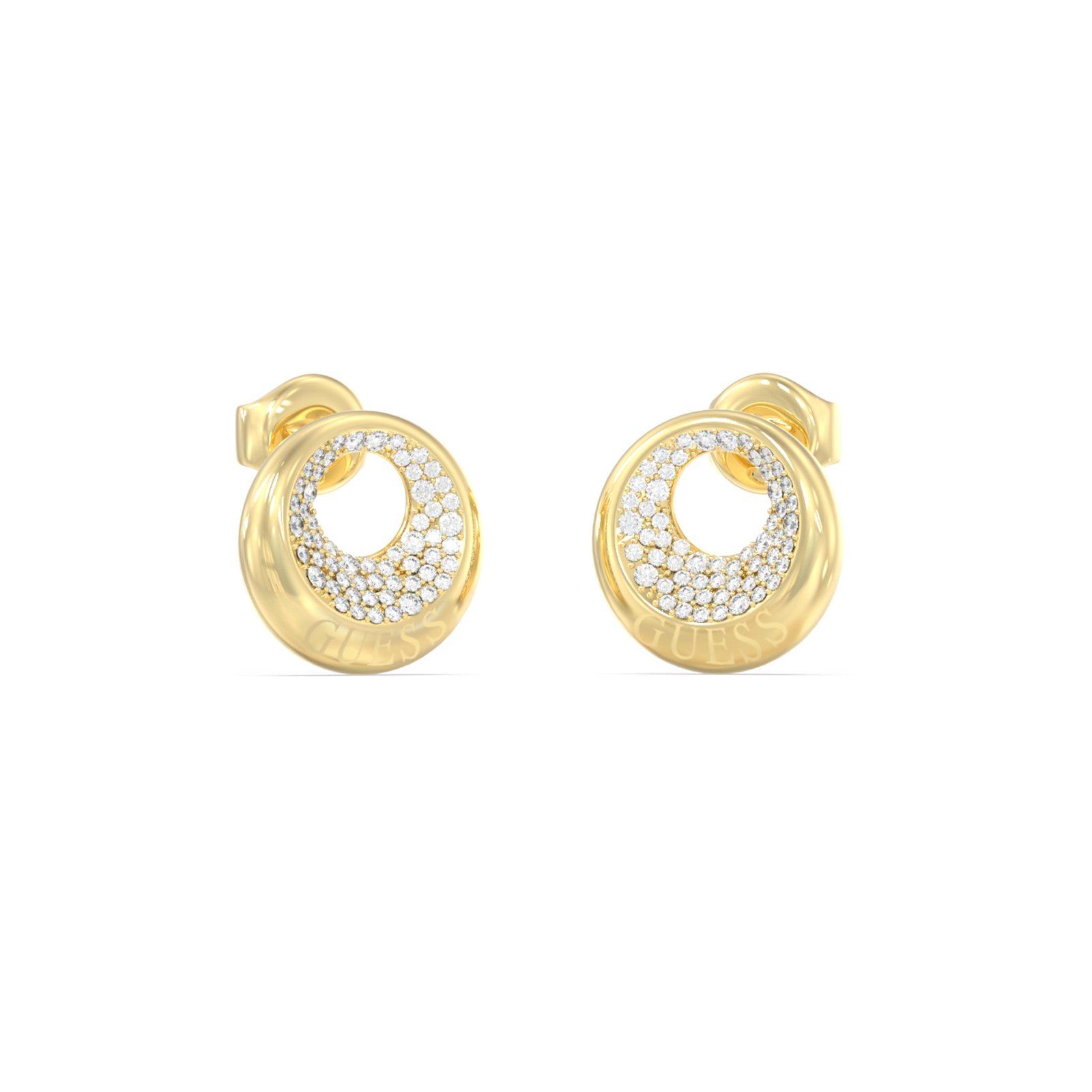 GUESS-STEEL-MOON-DROPS-JUBE06247JWYGT-U-Σκουλαρίκια-Χρυσά-Με-Πέτρες-Και-Λογότυπο-1 Γυναικεία σκουλαρίκια Guess Steel Moon Drops επίχρυσα με λογότυπο και πέτρες - Image 1