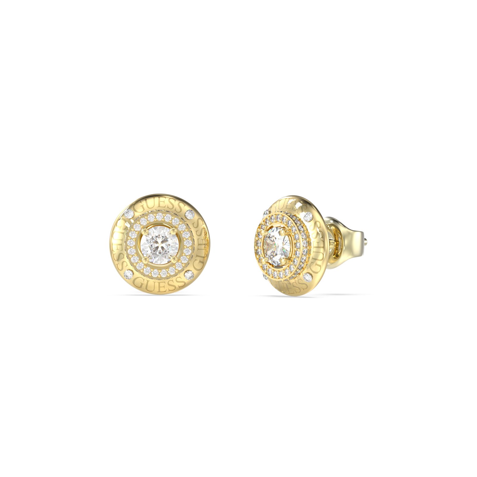 GUESS-STEEL-SPARKS-JUBE06289JWYGT-U-Σκουλαρίκια-Χρυσά-Με-Λογότυπο-Και-Πέτρες Γυναικεία σκουλαρίκια Guess Steel Sparks επίχρυσα με λογότυπο και πέτρες - Image 1