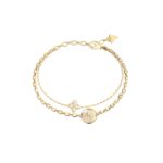 Γυναικείο βραχιόλι Guess Steel Spinning Bloom επίχρυσο με διπλή αλυσίδα