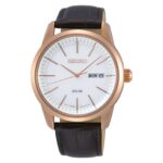 Ανδρικό Ρολόι Seiko Conceptual Solar 40mm με Λευκό Καντράν και Καφέ Δερμάτινο Λουράκι