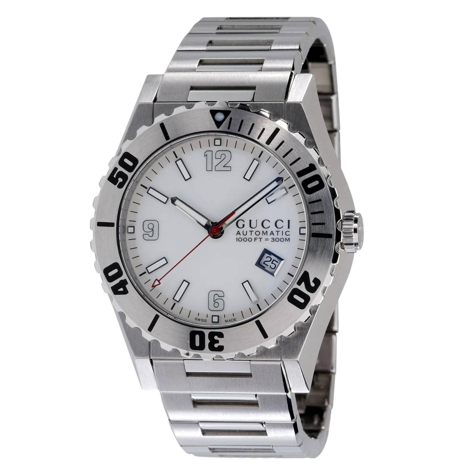 andriko-roloi-gucci-44mm-me-lefko-kantran-kai-asimi-brasele Ανδρικό Ρολόι Gucci 44mm με Λευκό Καντράν και Ασημί Μπρασελέ - Image 1
