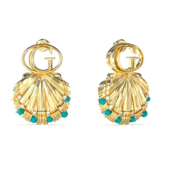 guess-seashell-skoularikia-koxyli-jube05128jwygtu--pr--10919 Γυναικεία Σκουλαρίκια Guess Seashell Χρυσά με Κοχύλι και Ζιργκόν - Image 1
