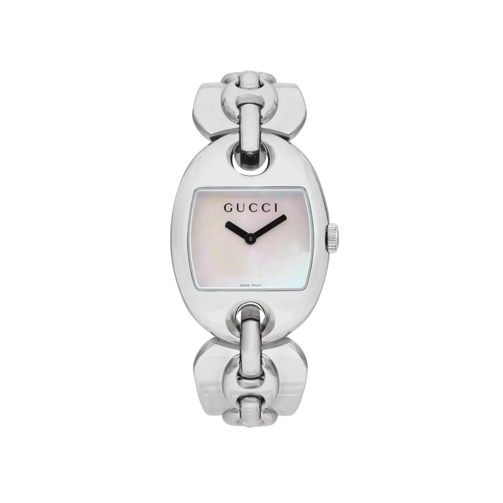 gynaikeio-roloi-gucci-7705l-27736-me-mavro-kantran-kai-asimi-brasele Γυναικείο Ρολόι Gucci Marina Chain με Mother of Pearl Καντράν και Ασημί Μπρασελέ - Image 1