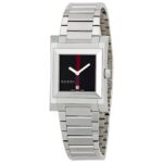 Ανδρικό Ρολόι Gucci 111 Guccio 28x37mm με Μαύρο Καντράν και Ασημί Μπρασελέ