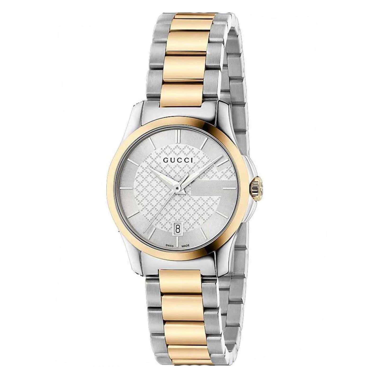 gynaikeio-roloi-gucci-g-time-27mm-dichromo-me-asimi-kantran Γυναικείο Ρολόι Gucci G-Time 27mm Δίχρωμο με Ασημί Καντράν - Image 1